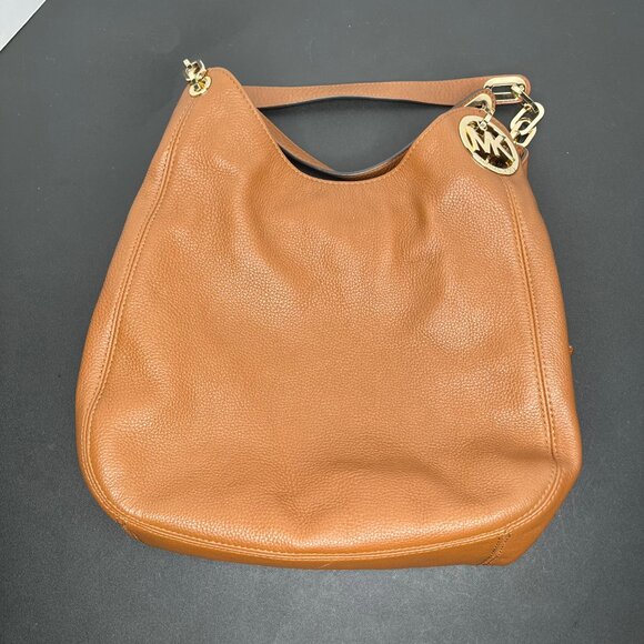 MICHAEL KORS Fulton Brown Pebbled Leather Shoulder Bag Gold Chain Hardware EUC - Picture 12 of 16